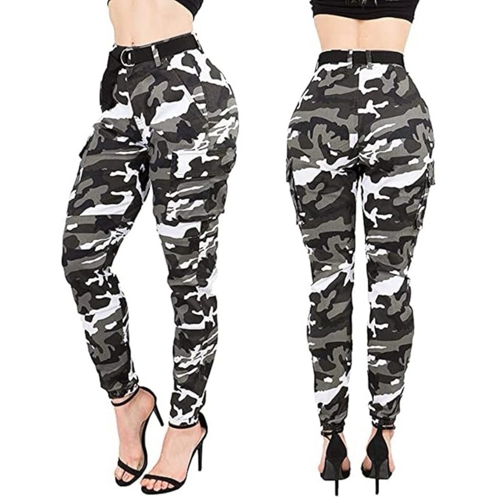 Women's Camo Cargo Pants High Waist Slim Fit Trousers Camouflage Sweatpants